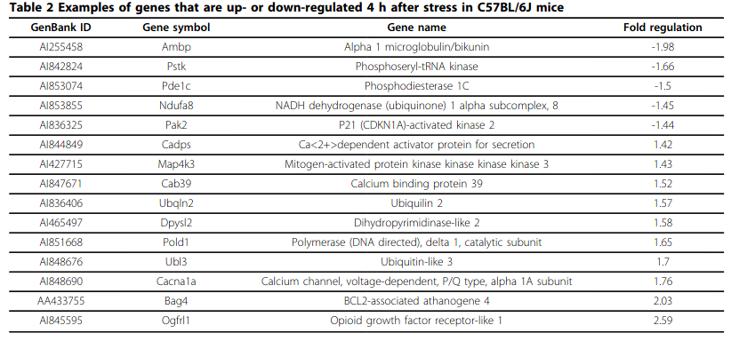 Stress genes after 4 hours